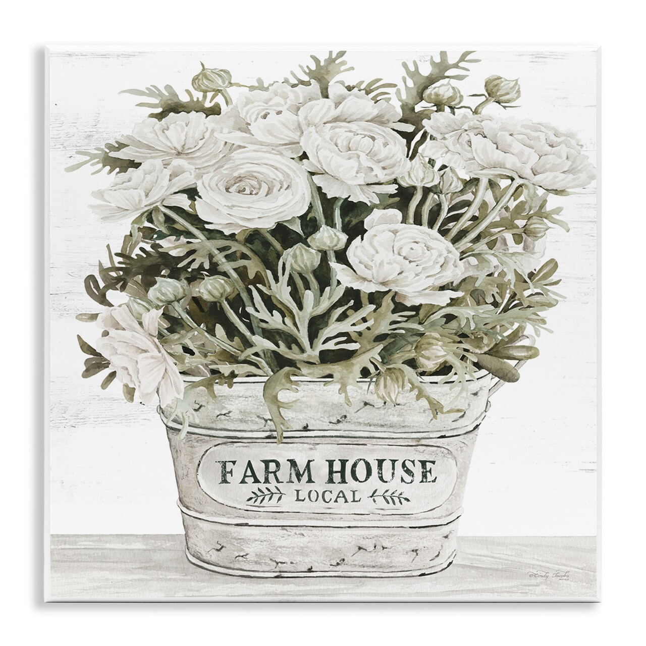 Stupell Industries Farmhouse Planter White Rose Blossoms Wall Plaque Art